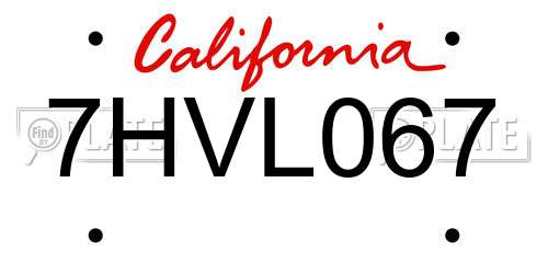 7HVL067 California License Plate