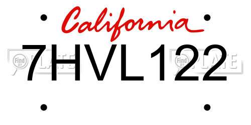 7HVL122 California License Plate