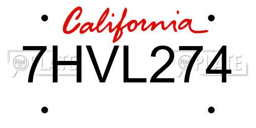 7HVL274 California License Plate