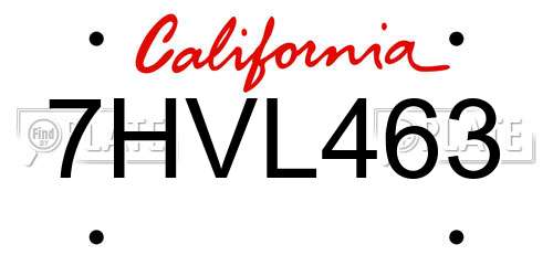 7HVL463 California License Plate
