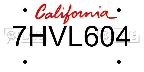 7HVL604 California License Plate