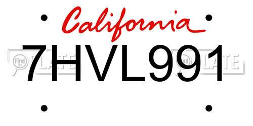 7HVL991 California License Plate