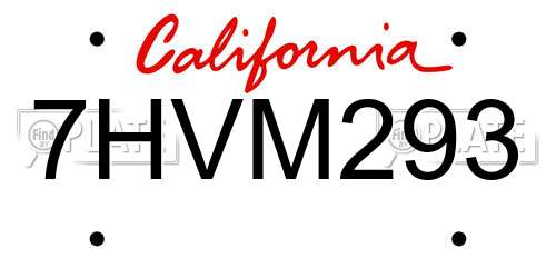 7HVM293 California License Plate