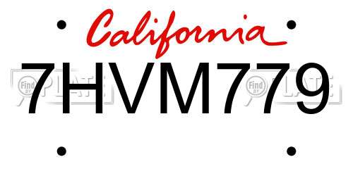7HVM779 California License Plate