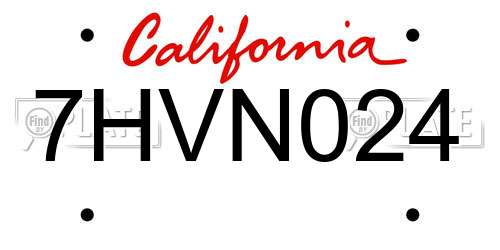 7HVN024 California License Plate