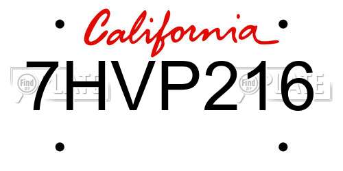 7HVP216 California License Plate