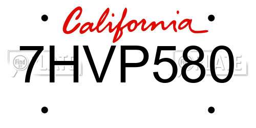 7HVP580 California License Plate
