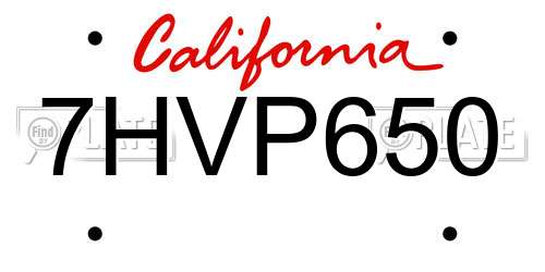 7HVP650 California License Plate