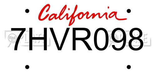 7HVR098 California License Plate