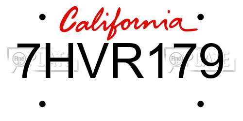 7HVR179 California License Plate