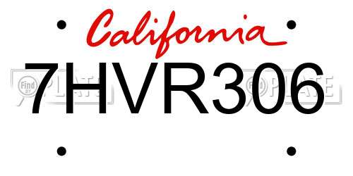 7HVR306 California License Plate