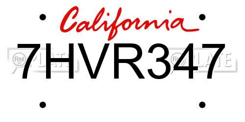 7HVR347 California License Plate