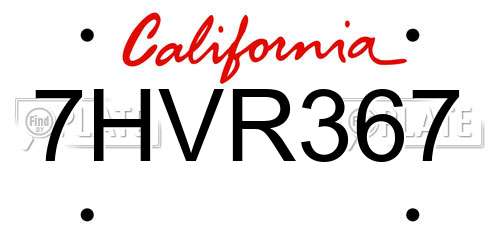 7HVR367 California License Plate