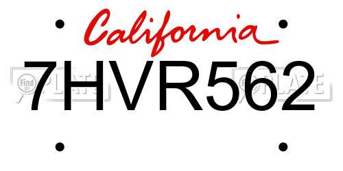 7HVR562 California License Plate