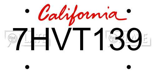 7HVT139 California License Plate