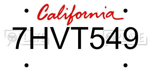 7HVT549 California License Plate