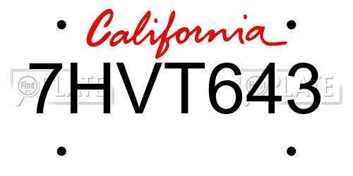 7HVT643 California License Plate