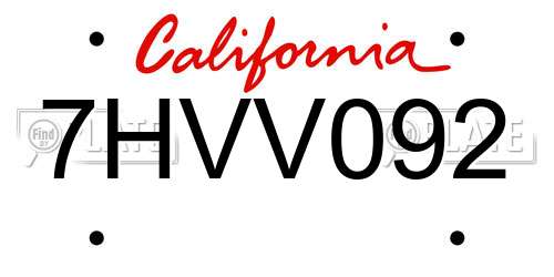 7HVV092 California License Plate