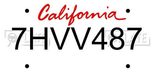 7HVV487 California License Plate