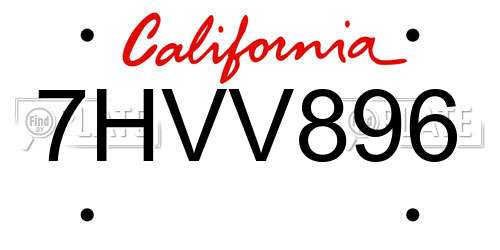 7HVV896 California License Plate