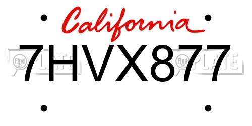 7HVX877 California License Plate