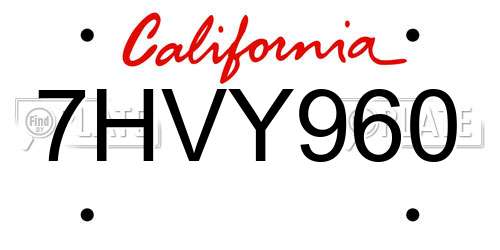 7HVY960 California License Plate