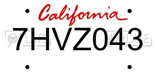7HVZ043 California License Plate