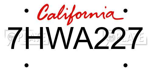 7HWA227 California License Plate