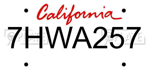 7HWA257 California License Plate