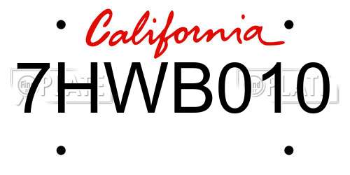 7HWB010 California License Plate