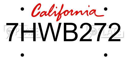 7HWB272 California License Plate