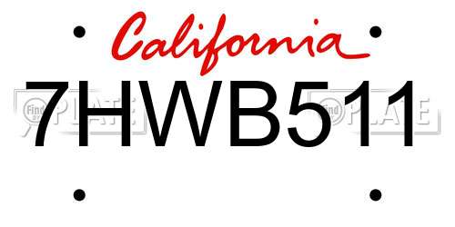 7HWB511 California License Plate