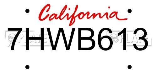 7HWB613 California License Plate