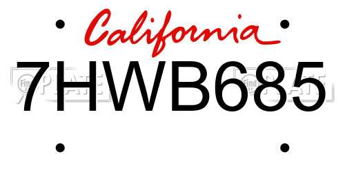 7HWB685 California License Plate
