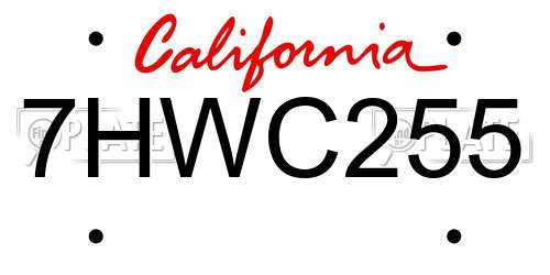 7HWC255 California License Plate