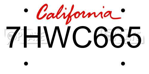 7HWC665 California License Plate