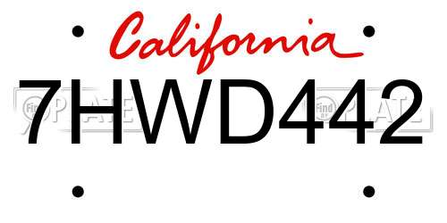7HWD442 California License Plate