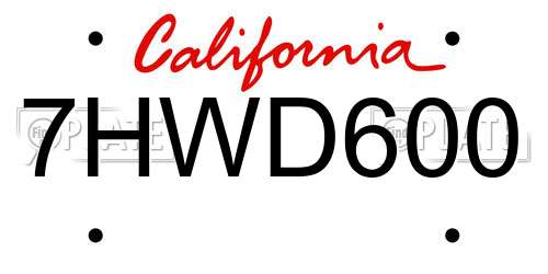 7HWD600 California License Plate