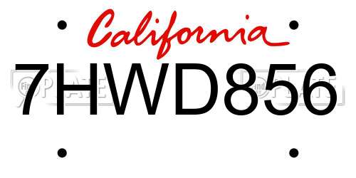 7HWD856 California License Plate