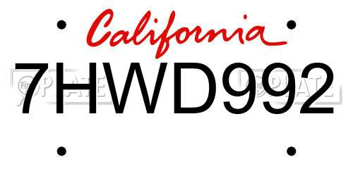 7HWD992 California License Plate