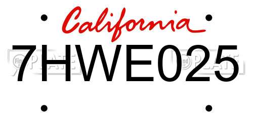 7HWE025 California License Plate