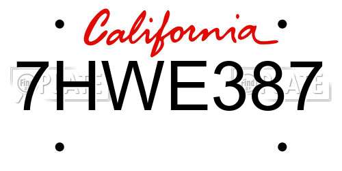 7HWE387 California License Plate