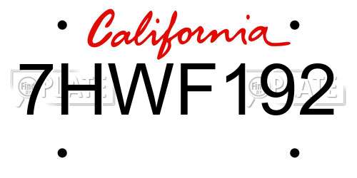 7HWF192 California License Plate