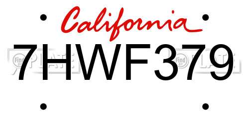 7HWF379 California License Plate