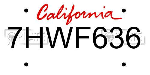 7HWF636 California License Plate