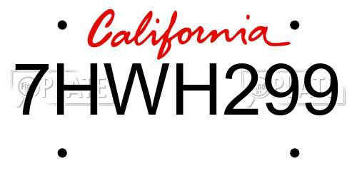 7HWH299 California License Plate