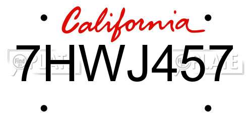 7HWJ457 California License Plate