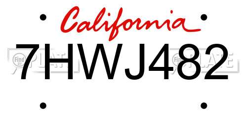 7HWJ482 California License Plate