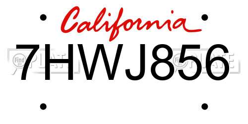 7HWJ856 California License Plate