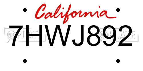 7HWJ892 California License Plate